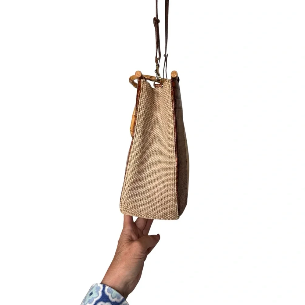 Brahmin Harbor Collection Brown and Cream Leather/Textile Shoulder/Hand Bag